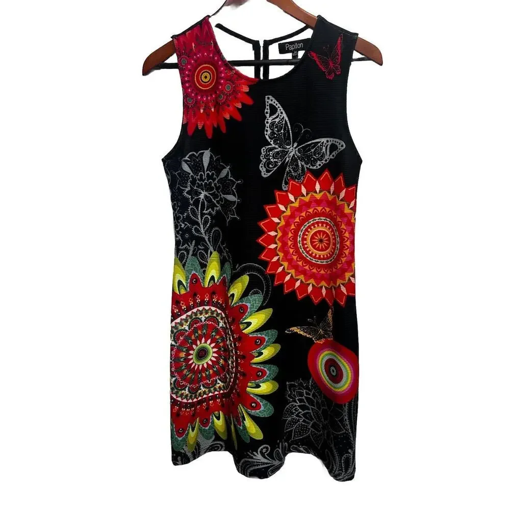 Papillon 60’s Dress Womens Medium Sleeveless Rhinestones Butterfly Colorful - Picture 1 of 8